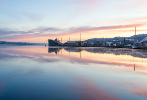 Foto af solopgang fra Hobro Havn